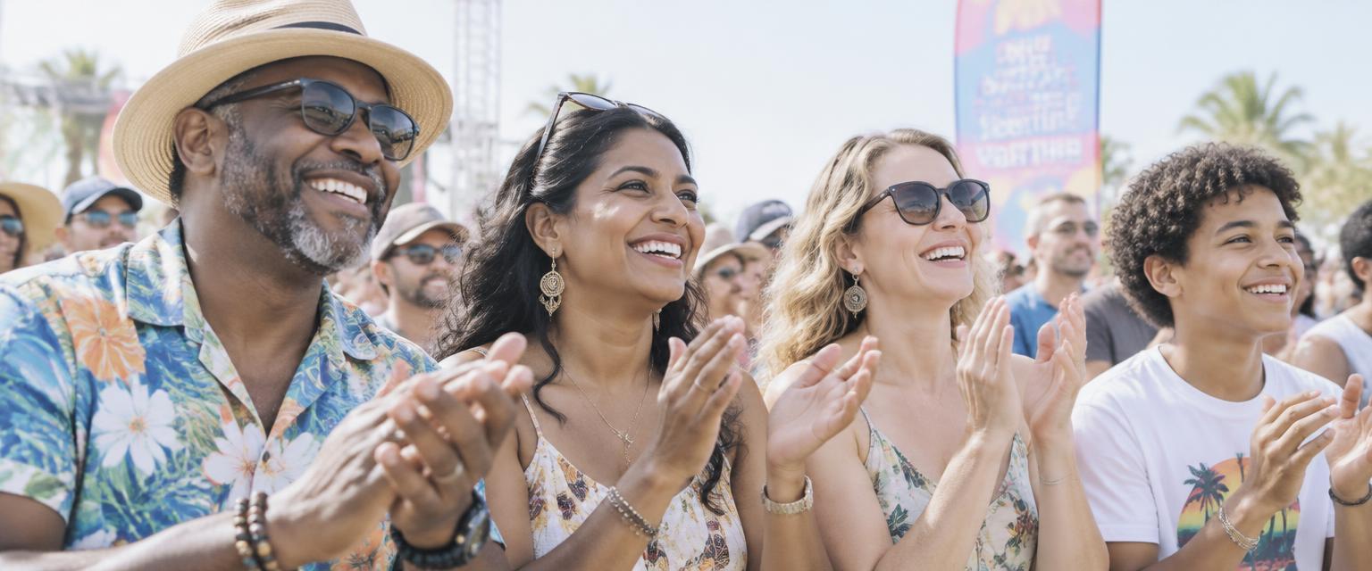 Festival audience clapping in the sunshine