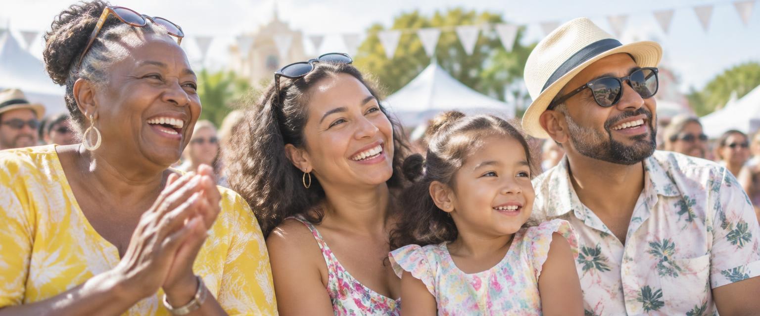 Family audience smiling at an open-air festival